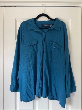 Denim&Co Teal Casual Button-Down Shirt